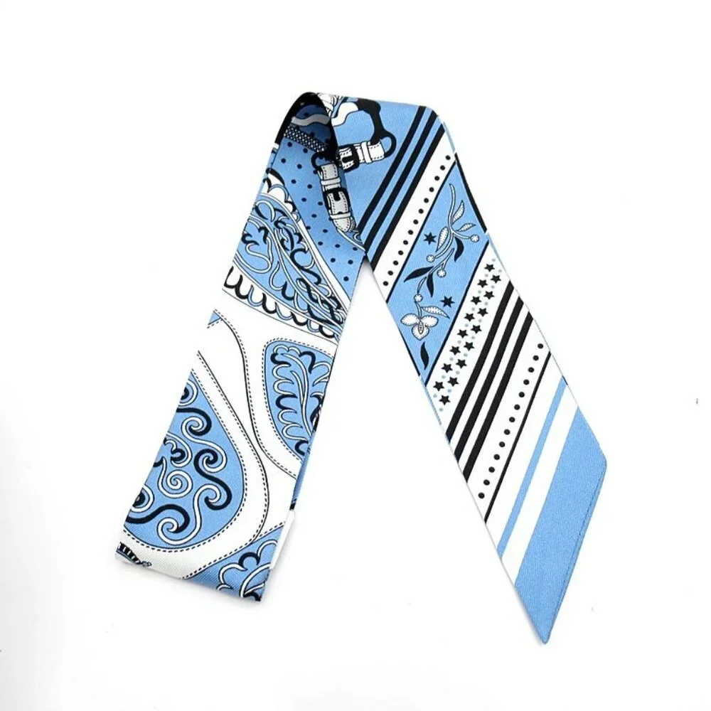 Hermes Twilly Scarf Festival Des Amazones Silk Blue White - Picture 2 of 4